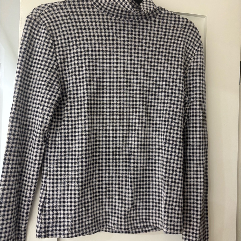 Navy and White gingham Long Sleeve Top